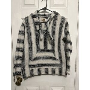 Earth Ragz Hoodie Sweatshirt Hippie Baja Mexican Poncho Womens Small